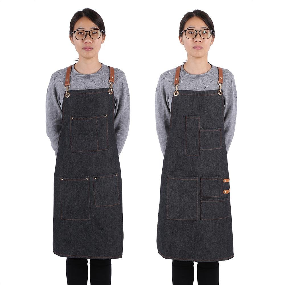 Tablier De Travail Jean Tablier De Chef Réglable Avec Sangles Croisées En Cuir Multi-poche Pour Femmes Hommes Artisans Peintre Artisanat Travailler(#C)