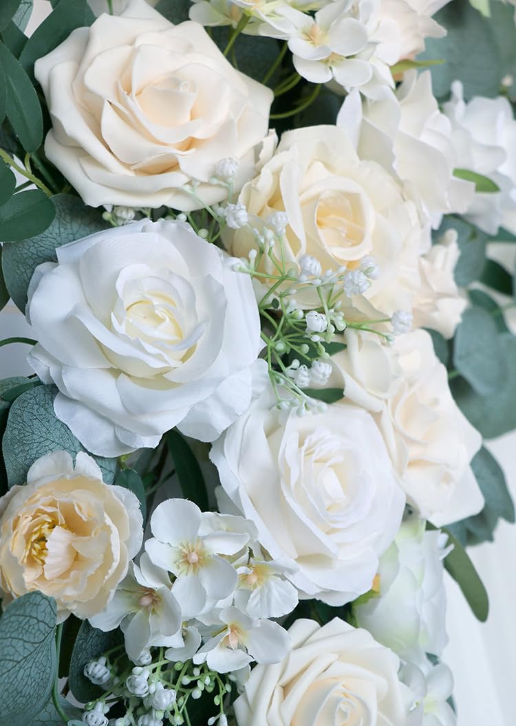 Hochzeit Bogen Blumen Swag (Packung mit 2), künstliche Rosen Swag Blumen für Hochzeit Zeremonie Empfang Backdrop Stuhl Willkommen Zeichen Dekoration (Weiß Champagner)