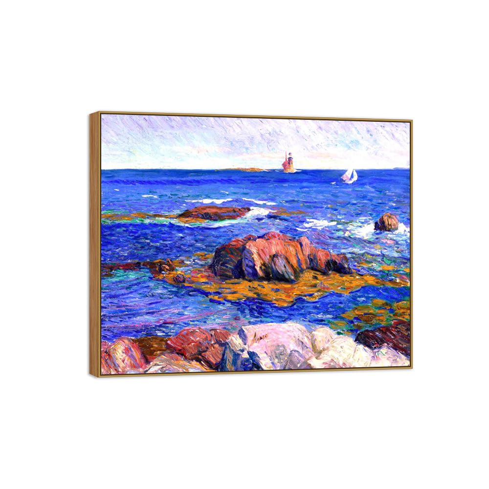 SDYSKKUG William Glackens Canvas Wall Art Prints for Living Room. Lighthouse 48x40cm Wood Frame