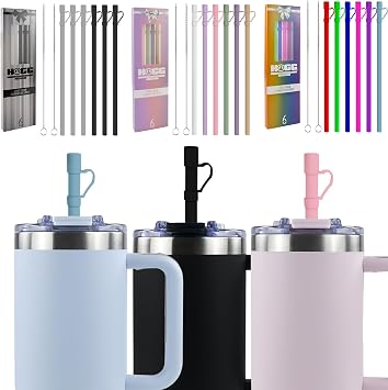 Hogg 6-Pack Silicone Straws for 40 oz Tumbler, 40 oz Tumbler Straw, Reusable Topper and Cover, 12 inch Silicon, Drinking Cup Accessories, Fits Large Cups - Bright and Bold
