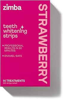 Zimba Strawberry Flavored Teeth Whitening Strips | Vegan, Enamel Safe Hydrogen Peroxide Teeth Whitener for Coffee, Wine, Tobacco, and Other Stains | 14 Day Treatment | Strawberry