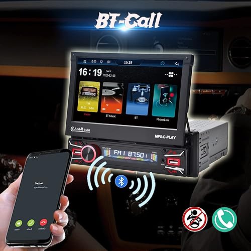Miniatura 5 de Estéreo de coche 1DIN con Carplay inalámbrico y Android Auto de 7 pulgadas, pantalla táctil eléctrica abatible HD, radio para coche, compatible con