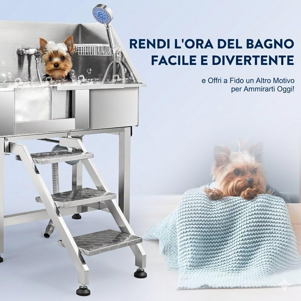 CO-Z 86 cm Vasca da Bagno per Cani Extra Elevata Altezza 120 cm, Vasca Toelettatura Professionale per Animali Domestici con Spruzzatore, Doccia per Toelettatura in Acciaio Inossidabile capacità 80 kg