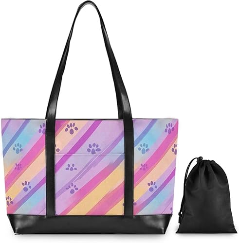 Miniatura 2 de KLL Colorful Paw Prints Cute fashion laptop bags with zipper zipper tote Large Handbag for university with lunch maletin ejecutivo para mujer