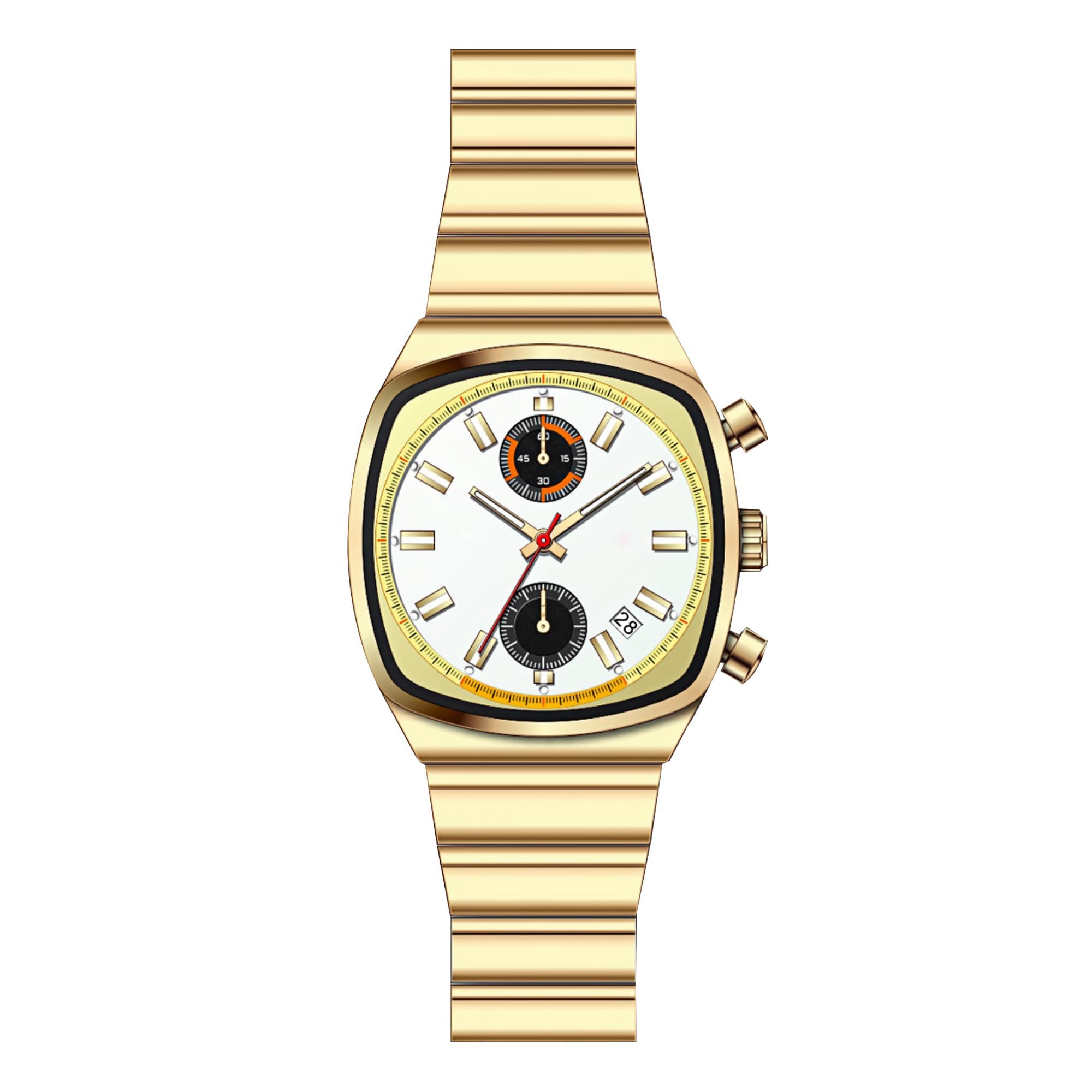 Gosasa Fashion Business Square Mens Watches Luminous Waterproof Quartz Watch with Calendar & Chronograph - Stylish Gold & Silver Wristwatch Stainless Steel Band