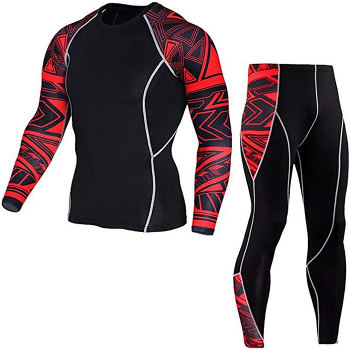 BrandsMen's Gym Running Fitness Kit Compression Pants Shirt Top Long Sleeve Jacket Set 2 PCS - Workout Outfit Set