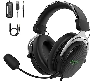 Wired Gaming Headset,PXN KONLIN II PC Gaming Headphones with 3.5mm / USB,7.1 Surround Stereo Sound and Memory Foam Ear Pads, Durable Aluminum Frame,Detachable Microphone for PC,Mac, PS4,Phone - Silver