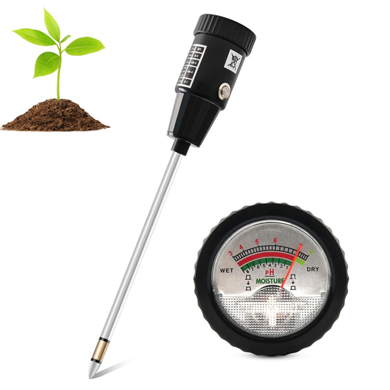 Medidor de pH del suelo 2 en 1, medidor de humedad del suelo, probador de pH del suelo, kit de prueba de suelo, herramienta de jardinería para plantas de interior y exterior, jardín, césped, granja,