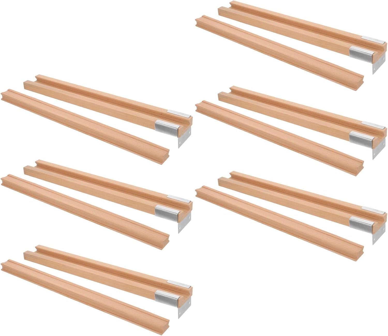 VILLCASE 6 Sets 350mm Solid Wood Drawer Slides with Metal Glides, Dresser Drawer Replacement Parts Cabinet Hardware, Smooth Sliding Guide Rails for Kitchen and Furniture