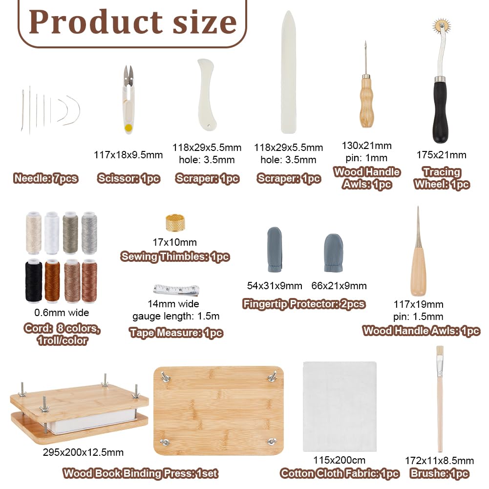 AHANDMAKER 12 x 8 Buchpresse Buchbinderei Buchbinde Sets Buchbindezubehör Mit Falzbein Ahle Nadeln Mit Großem Öhr Buchtuch Holz Buchbinde Starter Werkzeuge Für Handgefertigte DIY Bücher Blumenpresse