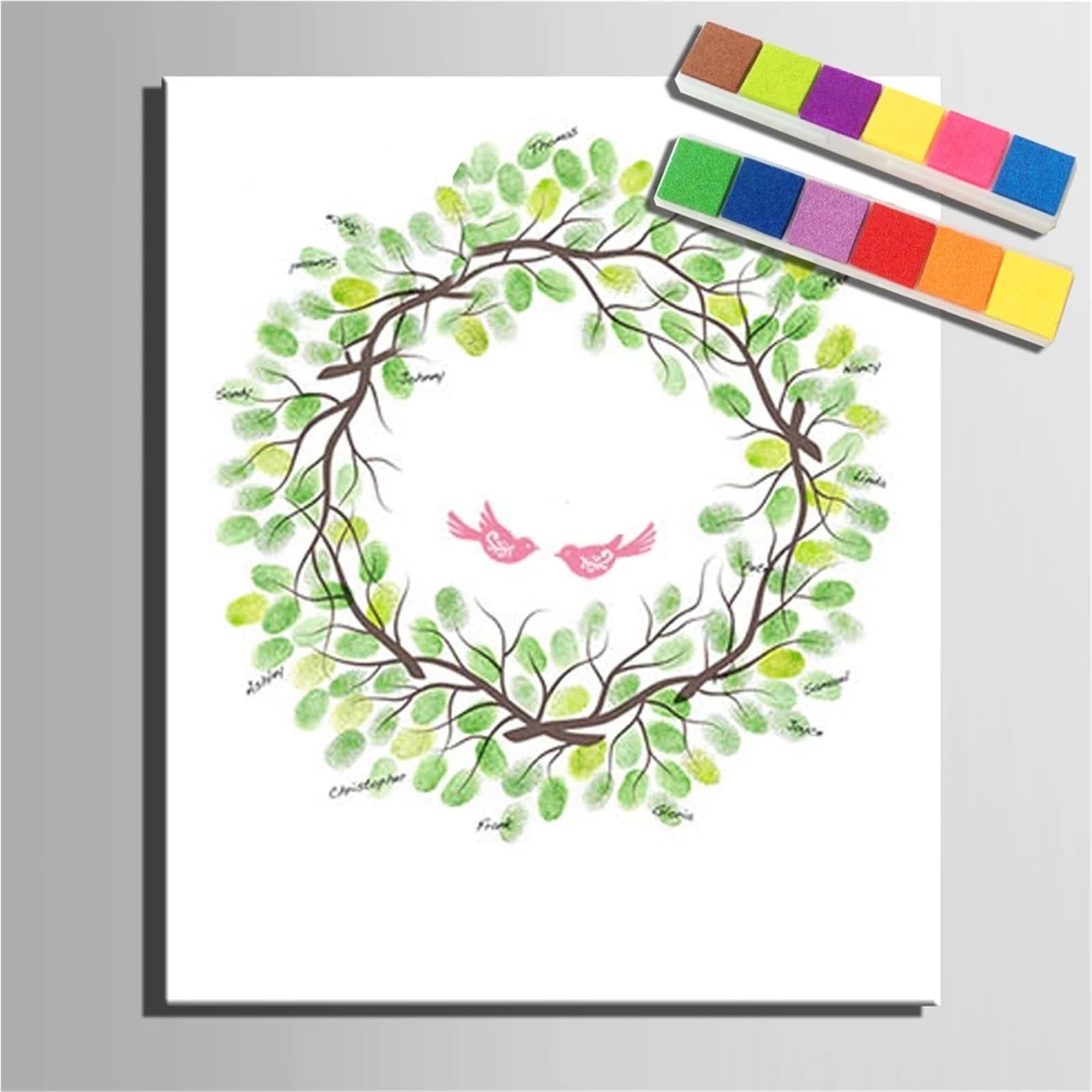 Hochzeit Fingerabdrücke mit Baum Hochzeitsgeschenk Fingerabdruck Baum Malerei Kuss Liebhaber Party Gästebuch Leinwand Dekoration(Color04,60x80cm 24x32inch)
