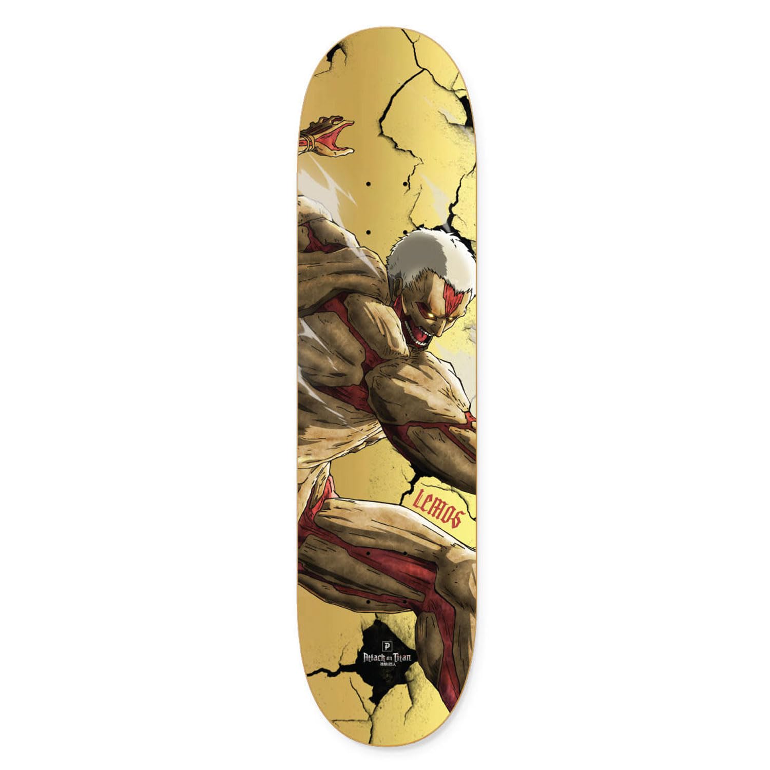 PRIMITIVE（プリミティブ）Primitive Skateboard Deck Attack on Titan Lemos Harden 8.38"" x 31.88"", Gold