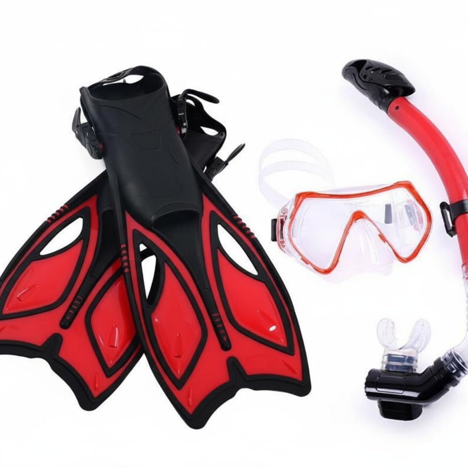 Schnorchelset Taucherbrille Schnorchel Flossen Maske mit Dicht Sitzender Silikonschürze Trockentop Schutz Gegen Wassereintritt Ausblasventil Und