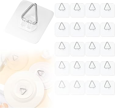 Wall Plate Hangers for Display, Invisible Adhesive Plate Hangers Picture Hanging Vertical Hooks for Decorative Plates, Photo Frames, Paintings and Art Plate Hangers for The Wall 20pcs
