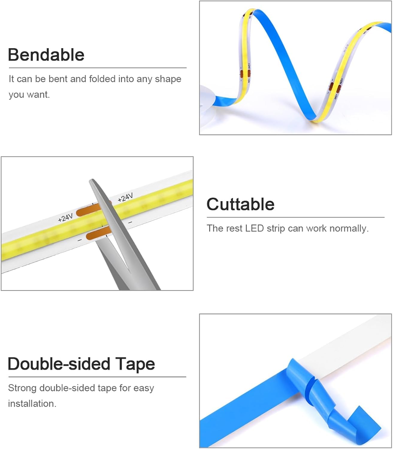 AIMENGTE COB Led Streifen, mit 2 Bewegungsmelder, 5M Warmweiß LED Strip, Hochhelliges Flexibles Bandlicht Für Schrank, Küche, Wohnzimmer, Schlafzimmer, Treppe