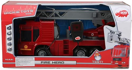 DICKIE TOYS Luz y sonido SOS vehículo de bomberos (con bomba de trabajo)