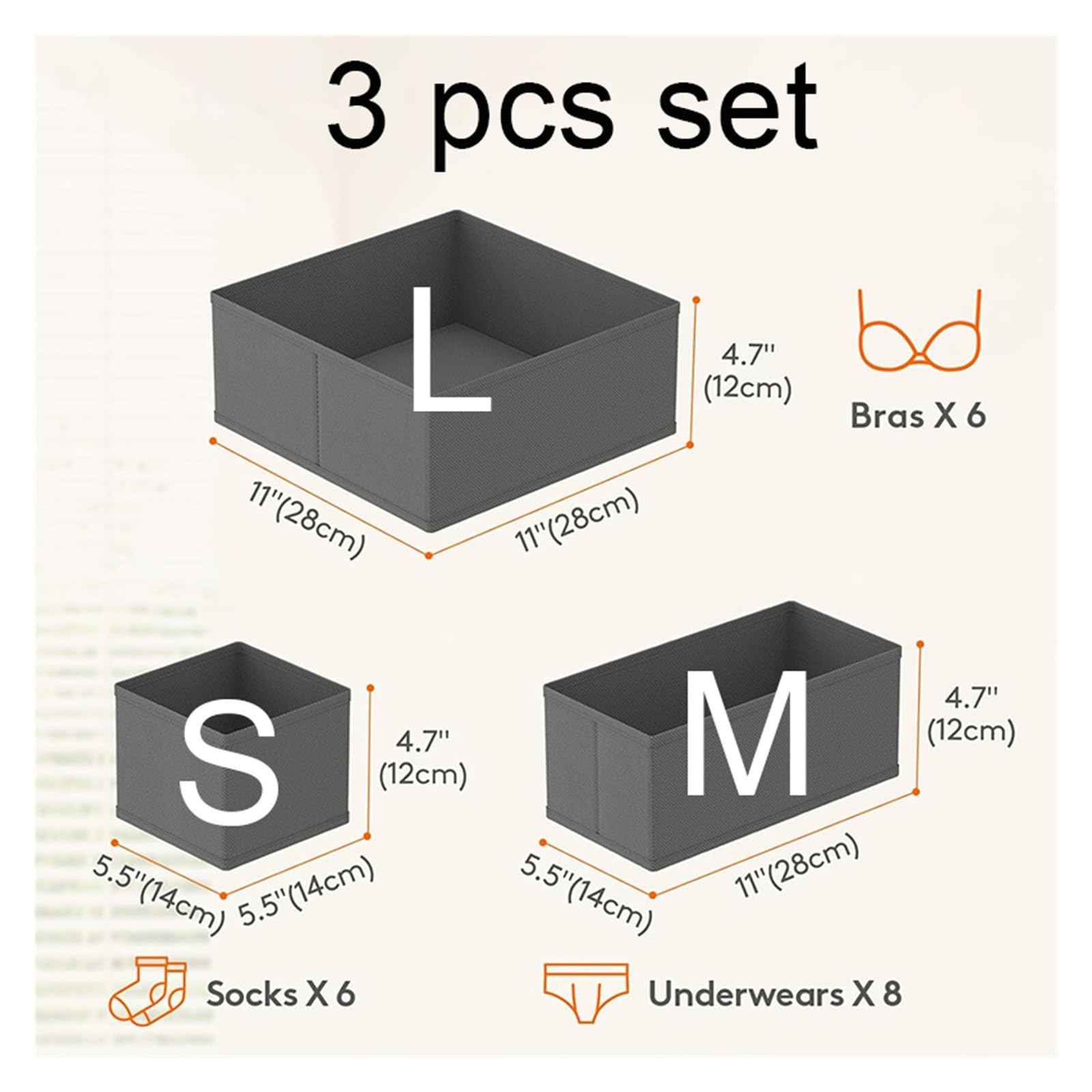 Schubladen-Organizer, Kleidung, Unterwäsche, Kleiderschrank-Organizer, Trennwände, Stoff, faltbar, Kommode, Schrank, Aufbewahrungskörbe for Socken/BHs/Krawatten(3 pcs set)