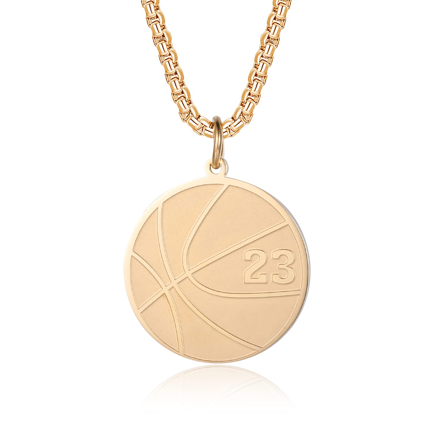 Collar de baloncesto de acero inoxidable chapado en oro con colgante de número para niños 7