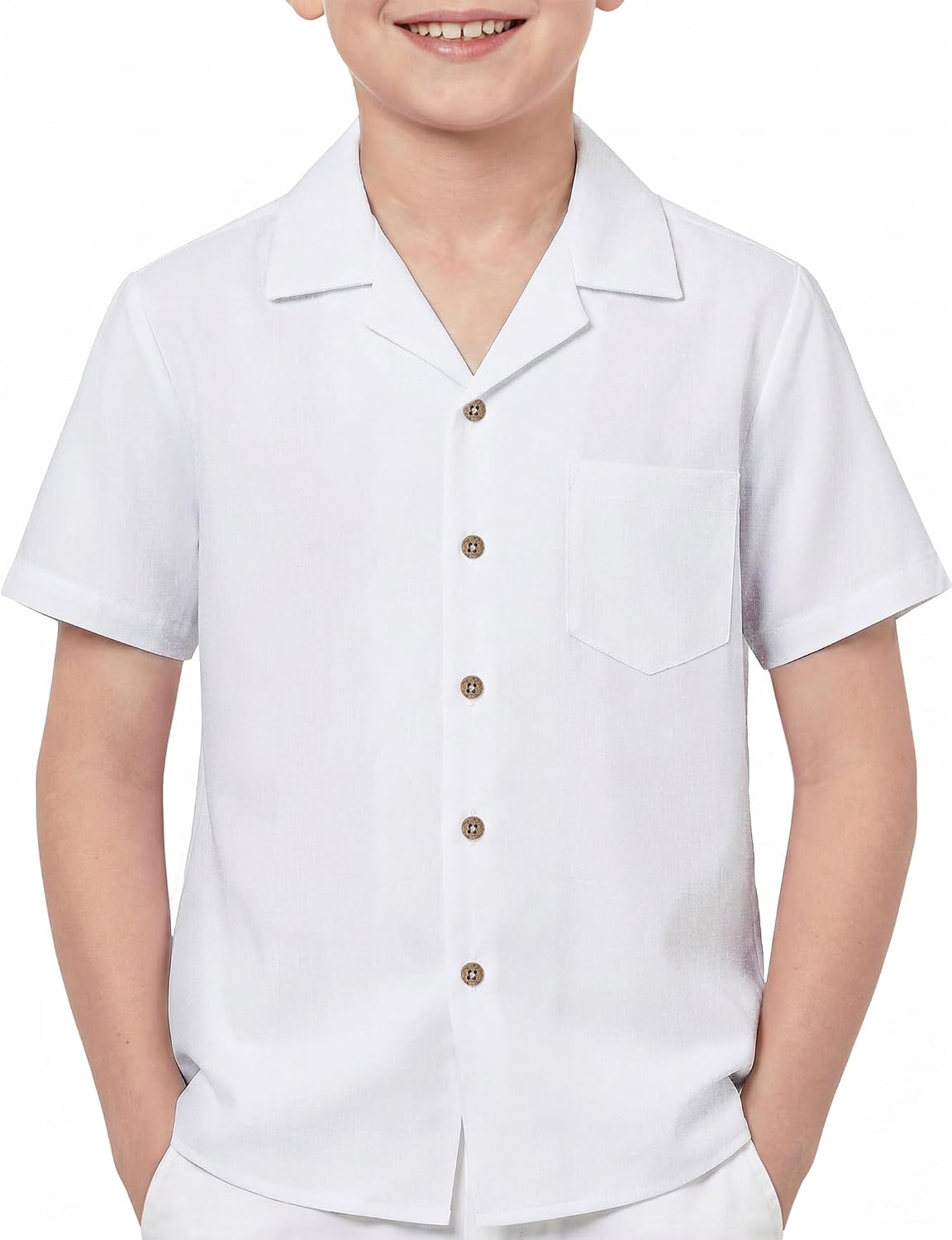 Boys Linen Shirts Button Down Short Sleeve Casual Summer Beach Shirt Cuban Collared Shirt with Pocket