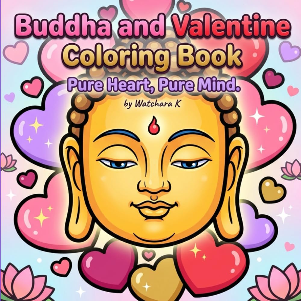 Buddha and Valentine Coloring Book: Buddha Line Art with Hearts, Meditative Patterns for Mindfulness, 46 Pages of Peace and Love for Men and Women