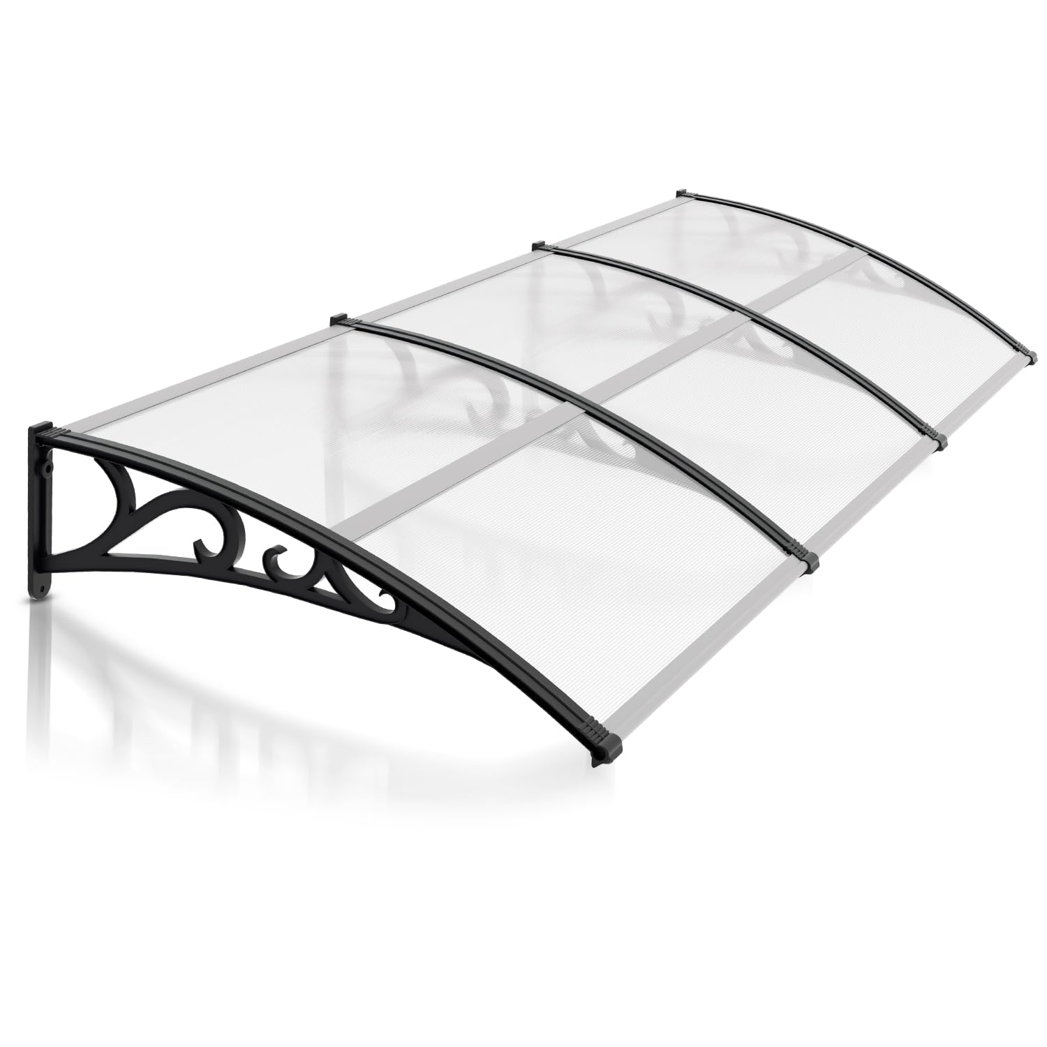 Joparri Tettoia per porta d'ingresso 100x300 cm, per porta d'ingresso da 6 mm in alluminio e policarbonato, trasparente ad arco, pensilina per porta d'ingresso, protezione dal sole e dalla pioggia