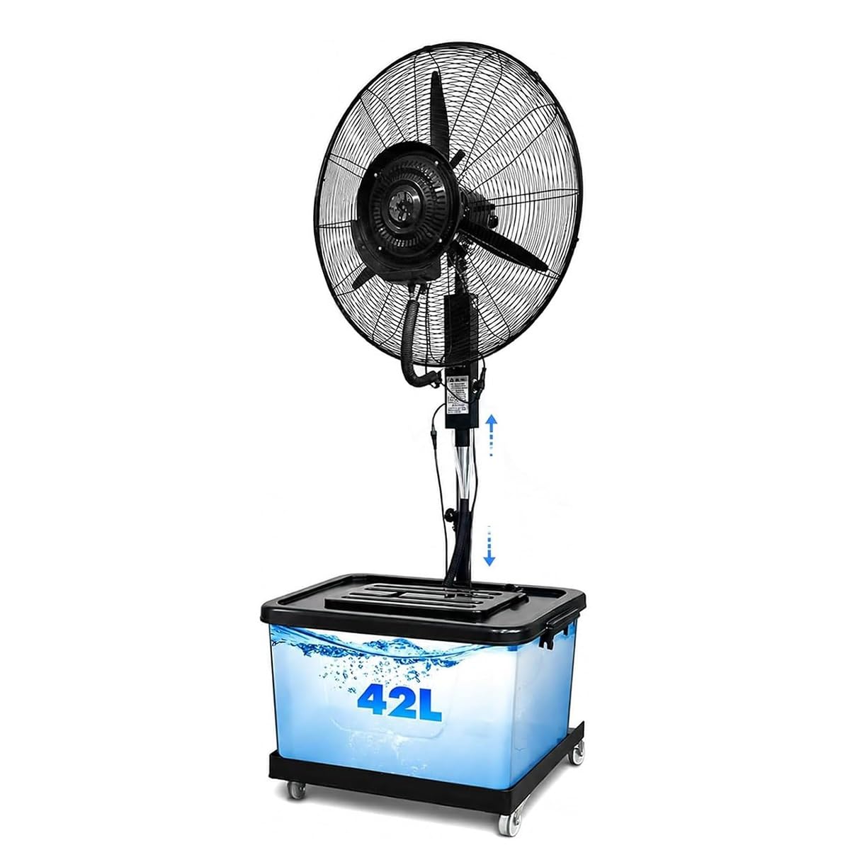 asdchZen Industrial Pedestal Mist Fan With Casters, 3 Speeds, 90°Oscillation, Outdoor Cooling For Patio, Garden, Café,65cm/25.6in
