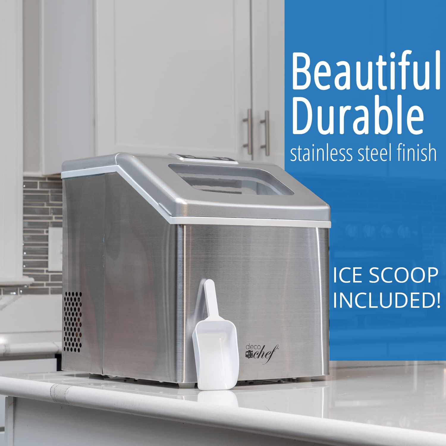 Deco Chef Countertop Ice Maker 40lb/24h, 24 Full Cubes Every 15 Minutes, Adjustable Size, Digital Control And Timer, Self-Cleaning, Ez Access Flip Lid, Scoop Included, Stainless Steel on Fridge.com - View 6