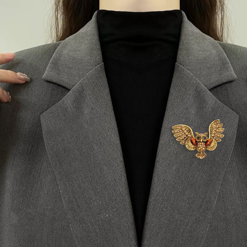 Image of Kokoma Retro Owl Brooch Pin for Women Men Rhinestone CZ Vintage Bird Badge Lapel Pins Corsage Animal Badge Shawl Clip Pins for Cloth Suit Dress Accessories