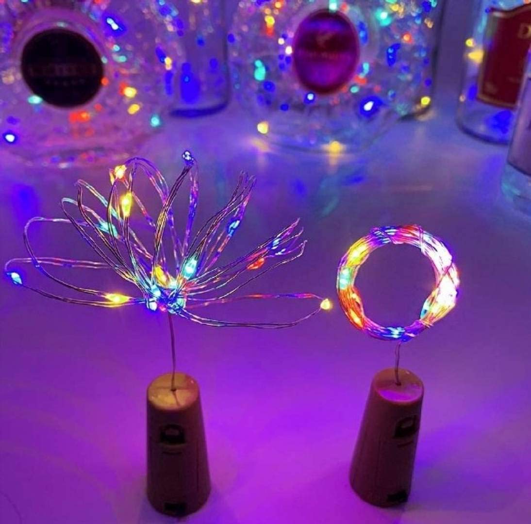BlackCherry Bottle Lights with Cork, 2 Pack Battery Operated LED Cork Shape Copper Wire Colorful Fairy Mini String Lights for DIY, Party, Decor, Christmas, Diwali (Multi Color)