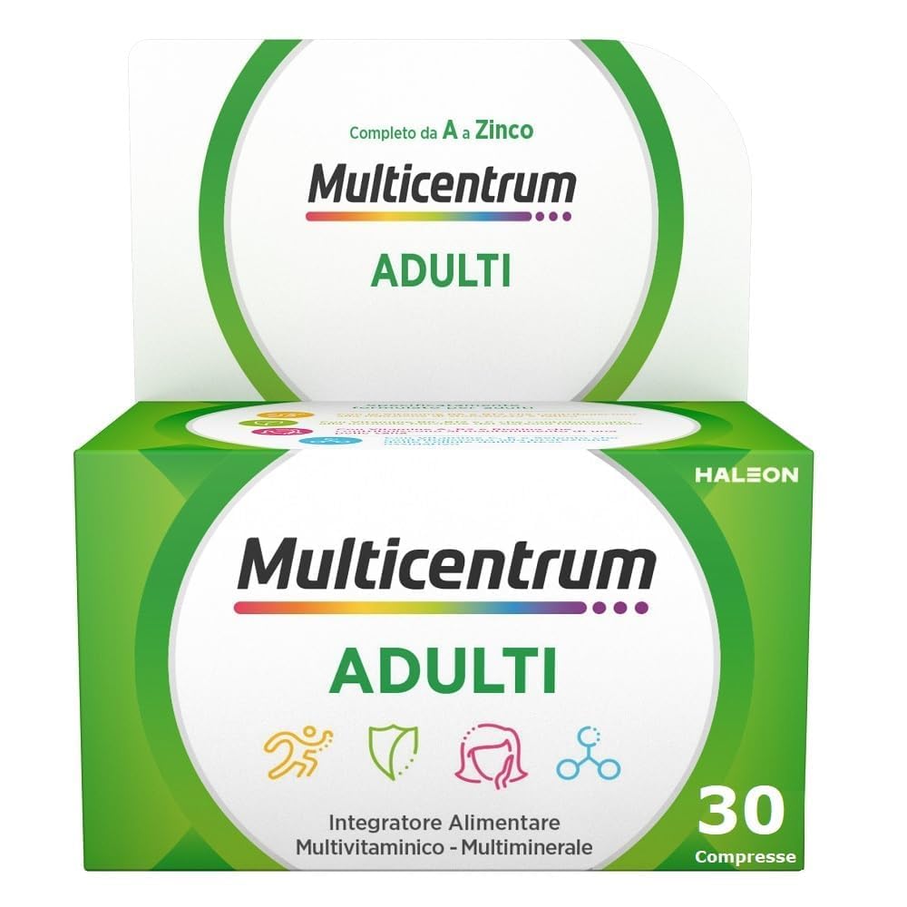 Multicentrum Adulti Integratore Alimentare Multivitaminico Completo Vitamine e Minerali per Adulti, con Vitamina B, D e C, Combatte Stanchezza e Affaticamento, 30 Compresse