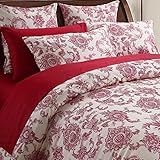 Softta Luxury King Size Vintage Red Flower Paisley Pattern on Off- White Retro Lvory White Fresh...