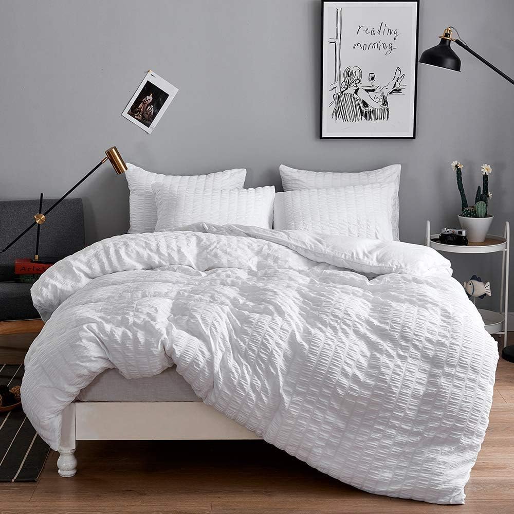 Seersucker Duvet Cover with Pillow Cases 100 Cotton 200 Thread Count