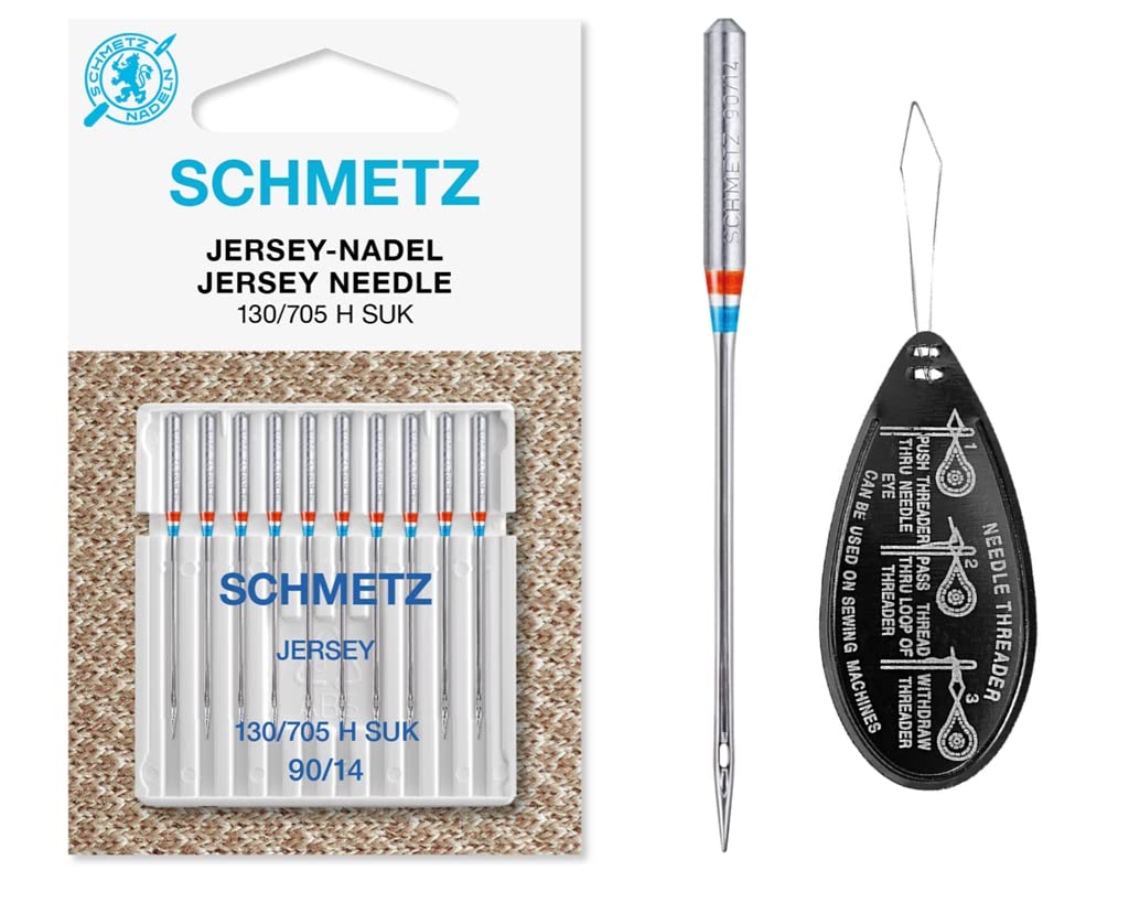 Jersey (Ball Point) Sewing Machine Needles, Size 90/14, Pack of 10, Includes Large Needle Threader
