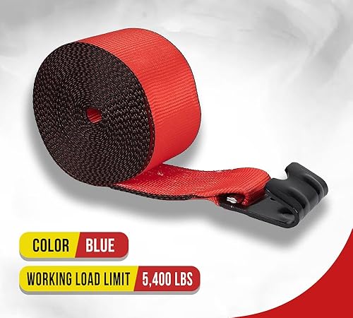 Miniatura 2 de Mytee Products Correas de cabrestante resistentes de 4 pulgadas x 40 pies con gancho plano WLL # 5400 libras  Paquete de 4 correas de amarre planas