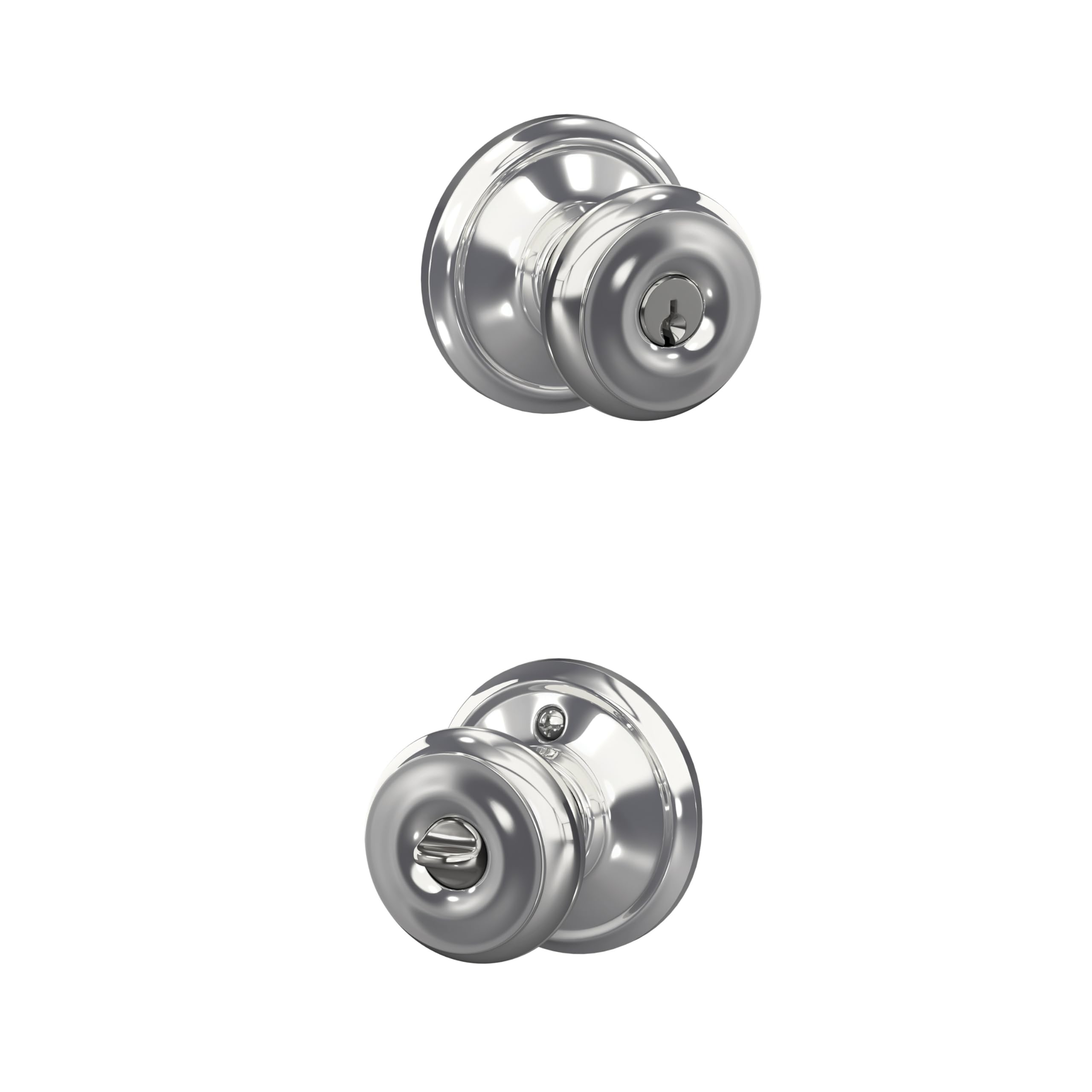 SCHLAGE Georgian Keyed Entry Door Knob, Interior/Exterior, Bright Chrome