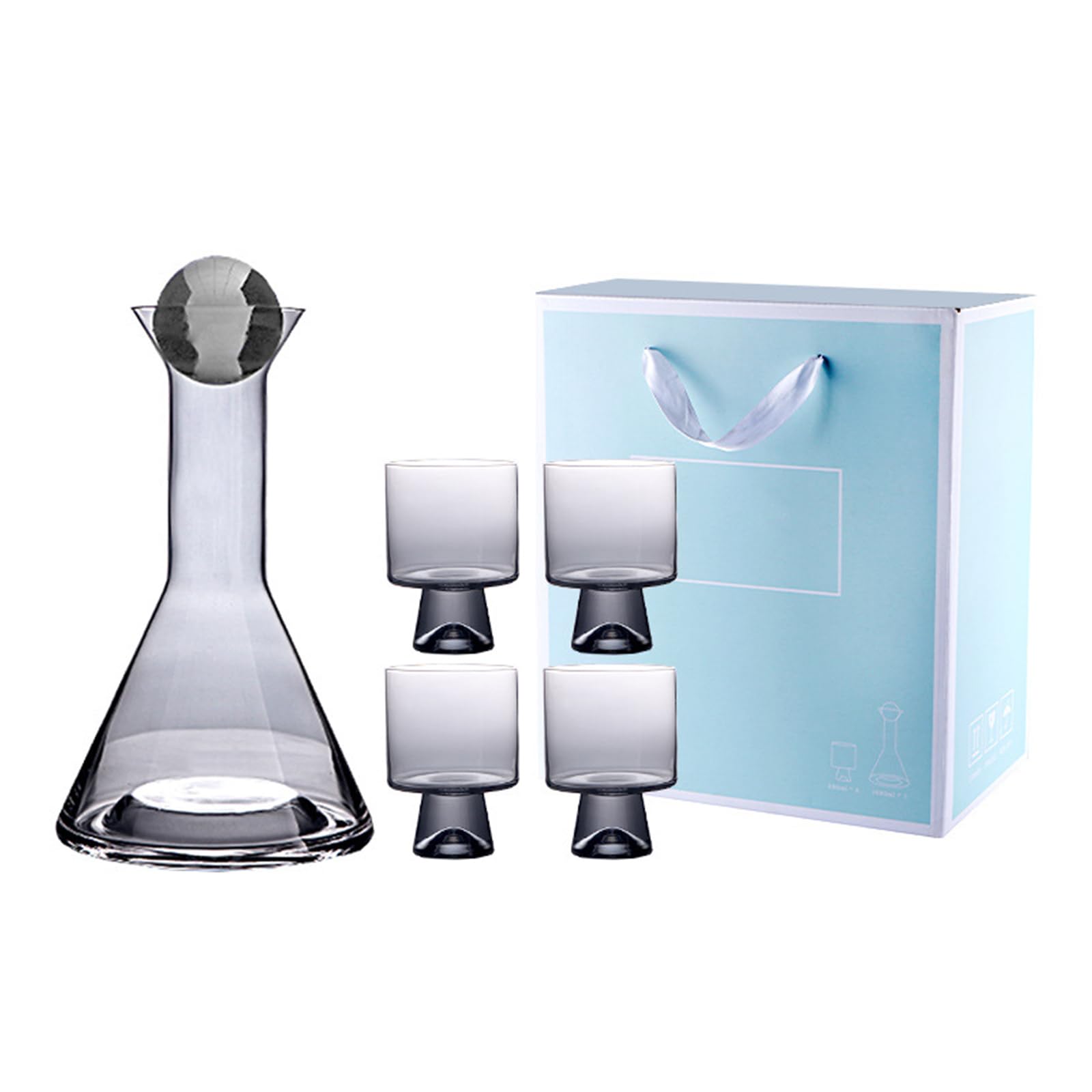 Pssopp Jarra de Vidrio en Frío, Retro Agua Grueso, Cabecilla Gran Capacidad con Taza para Decoración la Mesita Noche (C)