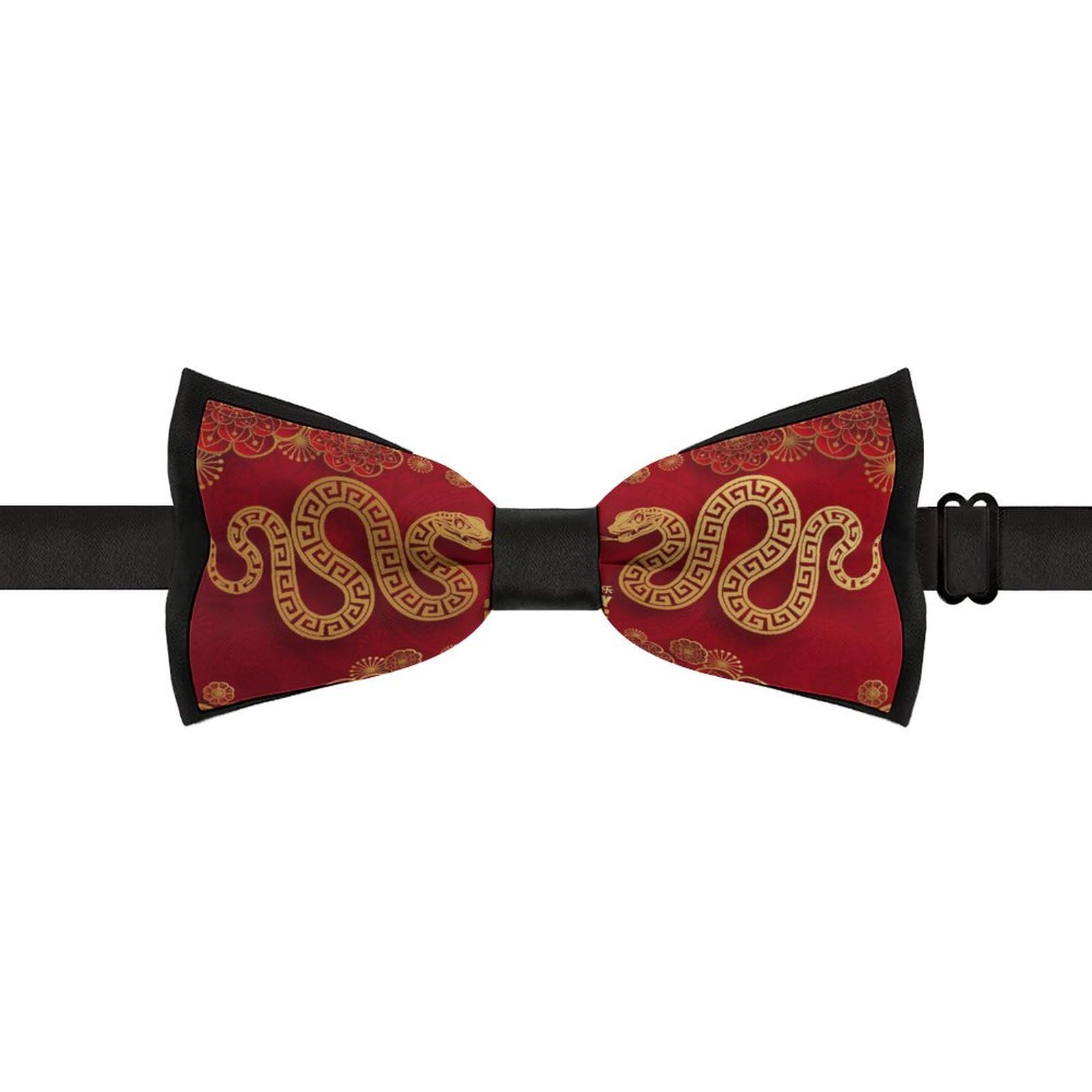 GoasNei Year Of The Snake 2025 Happy Chinese New Year 2025 Bow Tie for Men Adjustable Necktie Funny Tie Neck Ties for Weddings Party