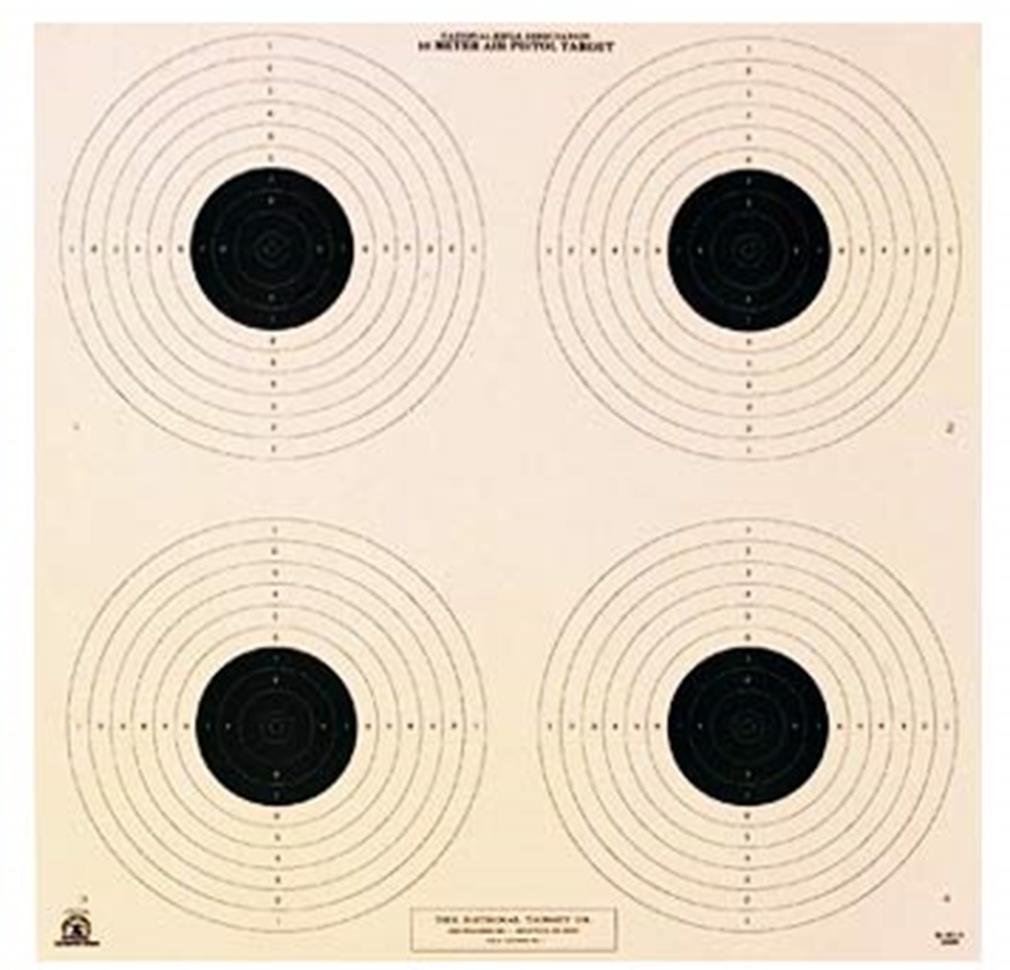 National Target NRA 10-Meter Air Pistol Bullseye Target, 4 Bulls/Page, 100ct