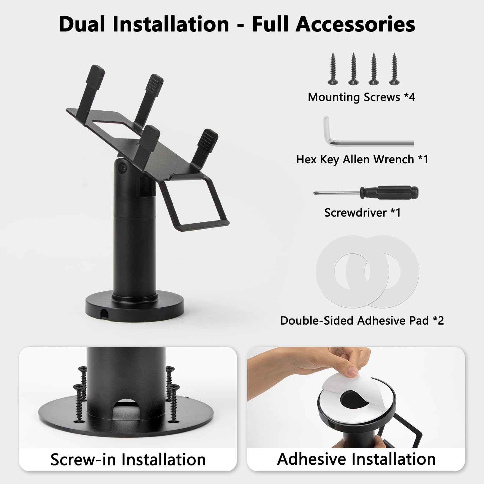 Supporto terminale quadrato per Pax A80 – Supporto terminale POS girevole e inclinabile alto 17,8 cm con installazione a vite/adesivo (kit completi), lettore di carte di credito supporto per