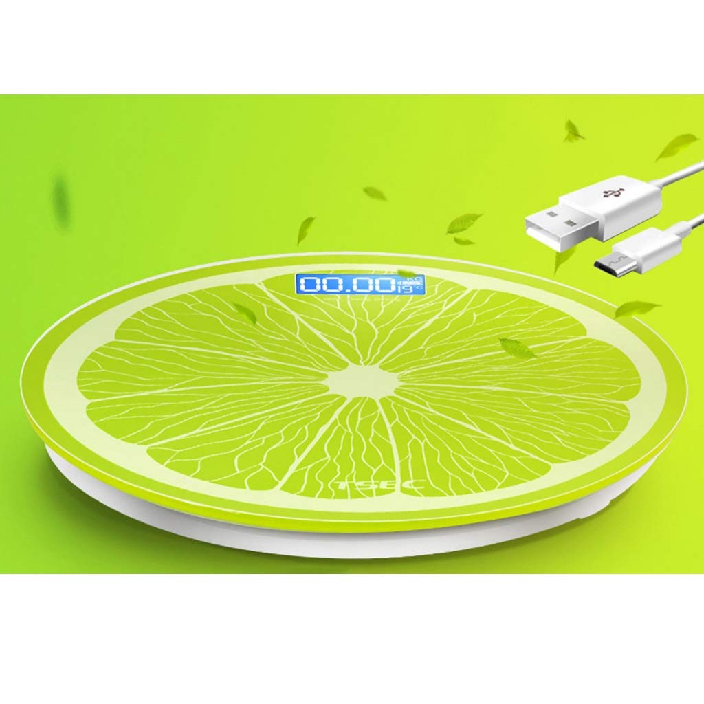 DWW Báscula Digital Redonda con Carga USB, báscula de baño Antideslizante con Cinta métrica, Vidrio Templado, Pantalla LCD, 396 LB, Verde