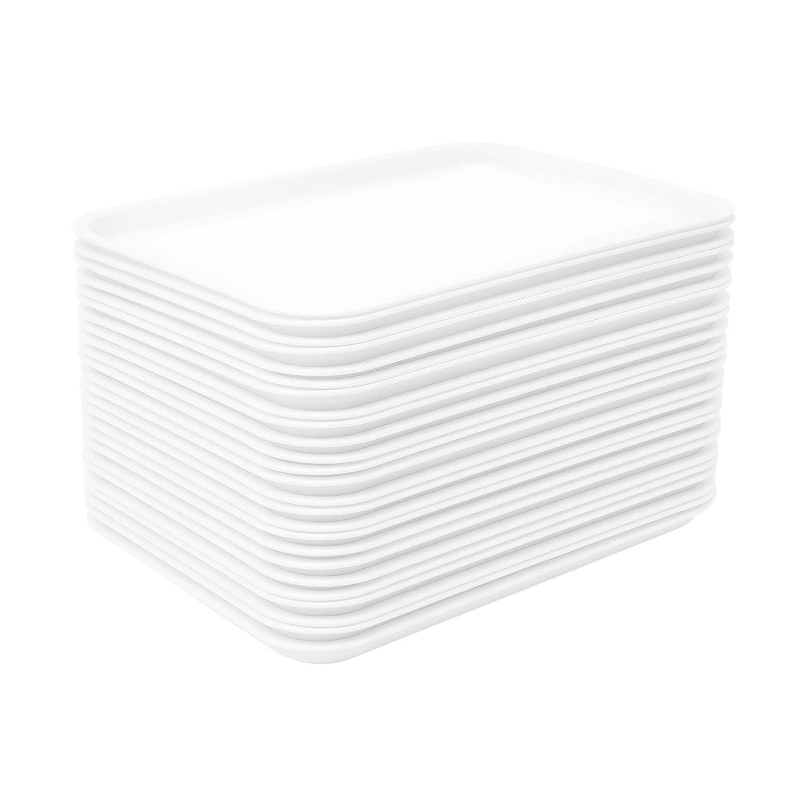 24 vassoi Fast Food in polipropilene, 36 x 27 cm (bianco) | Vassoi in plastica impilabili per ristoranti, mense, caffetterie, cucina, riutilizzabili, rettangolari, da -20 °C a 120 °C