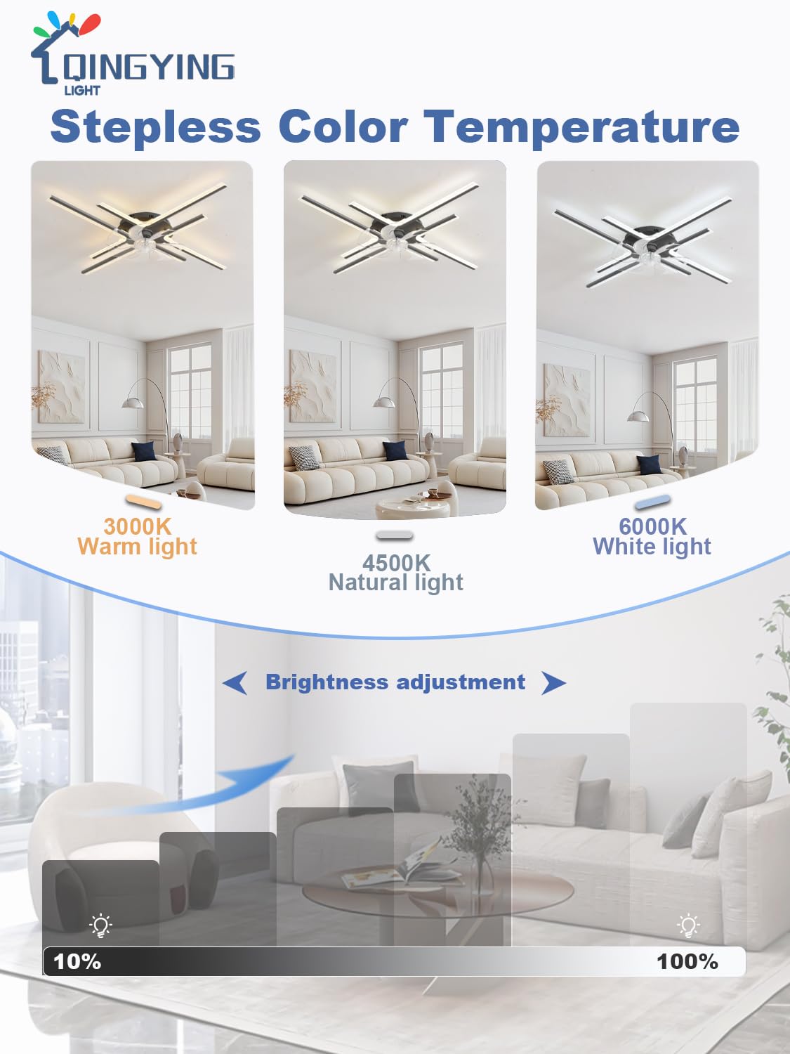 Moderno Lampadario Ventilatore Con App Telecomando, Ventola Soffitto Con Luce Reversibile 6 Velocità DC, Lampada Con Pale Ventilatore Dimmerabile LED Per Camere Da Letto E Soggiorni-Black||4 Heads