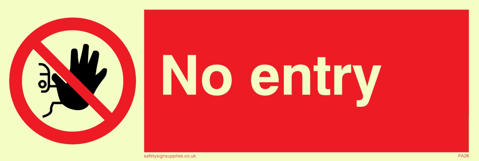 Viking Signs PA26-L15-PV "No Entry" Sign, Sticker, Photoluminescent, 50 mm H x 150 mm W