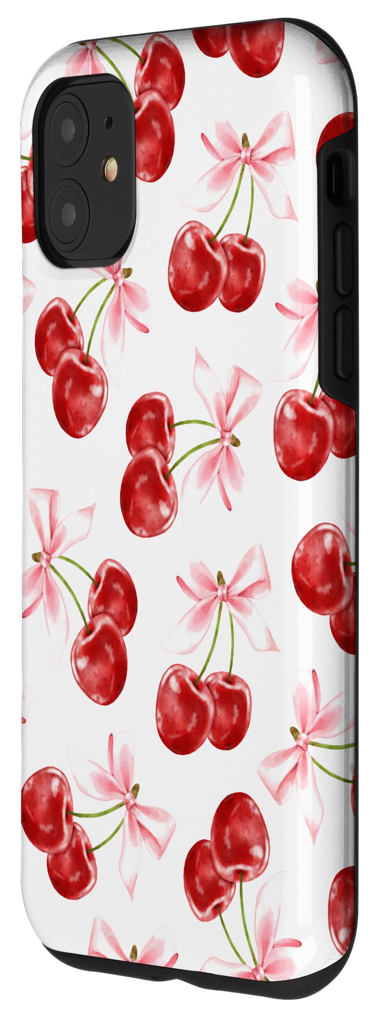 Cherry Phone Case, Pink Girly Phone Cover, Cherries & Bows Case for iPhone 11 - Image 2