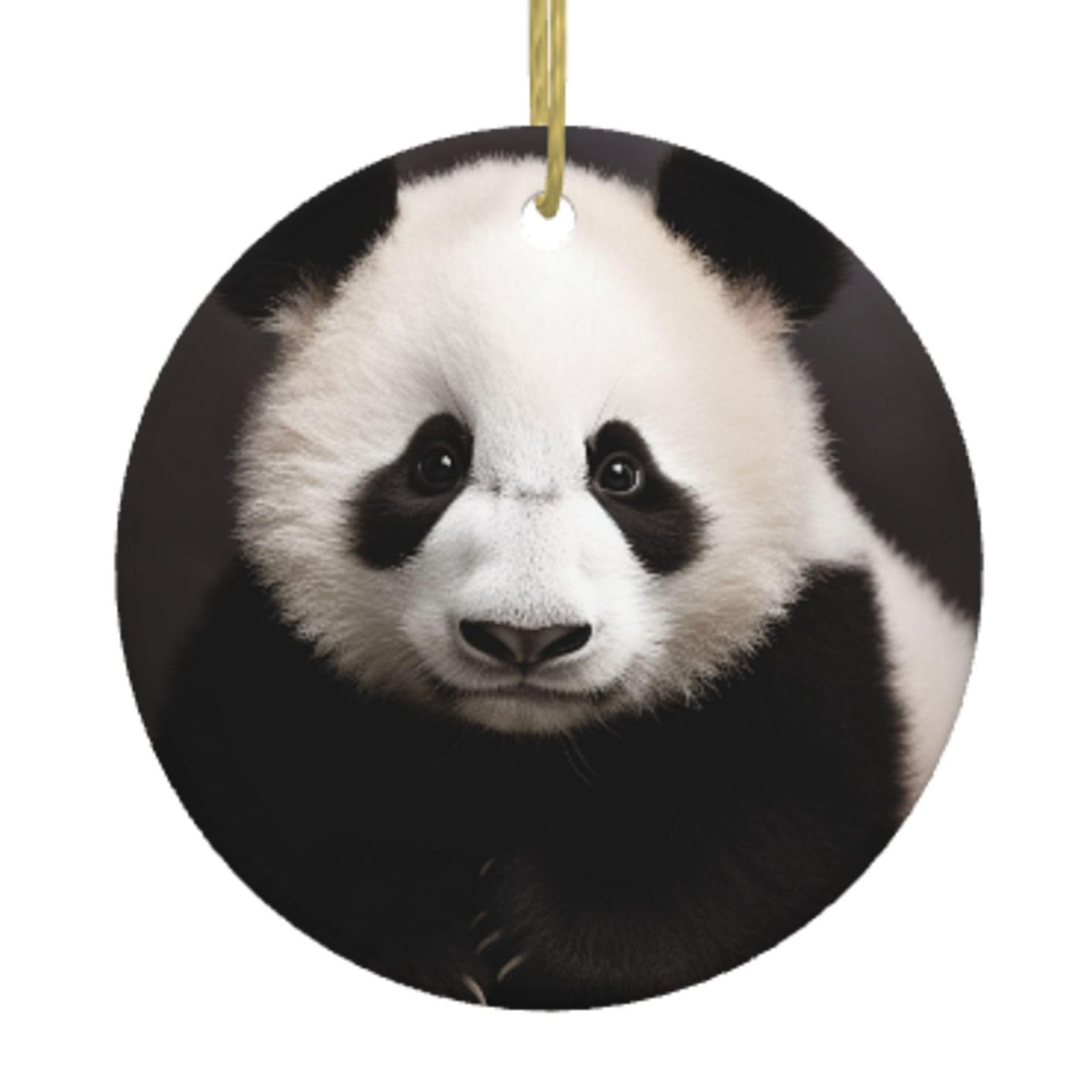Ceramic Christmas Tree Hanging Ornaments with Gold Ropes Christmas Tree Decorations Round Ceramic Cute Black and White Panda Pendant Keepsake Decorations for Holiday Xmas Gift Ideas