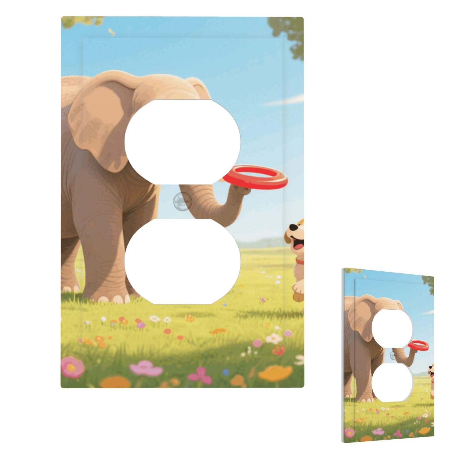 Elephant And Dog Wall Plate Cover Modern Decorative 1 Gang Light Switch Cover Unbreakable Receptacle Outlet Covers For Living Room Bedroom Home Decor Duplex