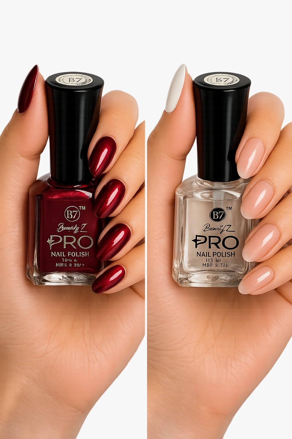 Beauty 7 PRO Nail Polish Combo Pack of 2 (10ml Each) | Maroon Nail Polish & Transparent Top Coat | High Gloss Finish | Quick Dry | Long Lasting & Chip Resistant Nail Paint for Women-image-31