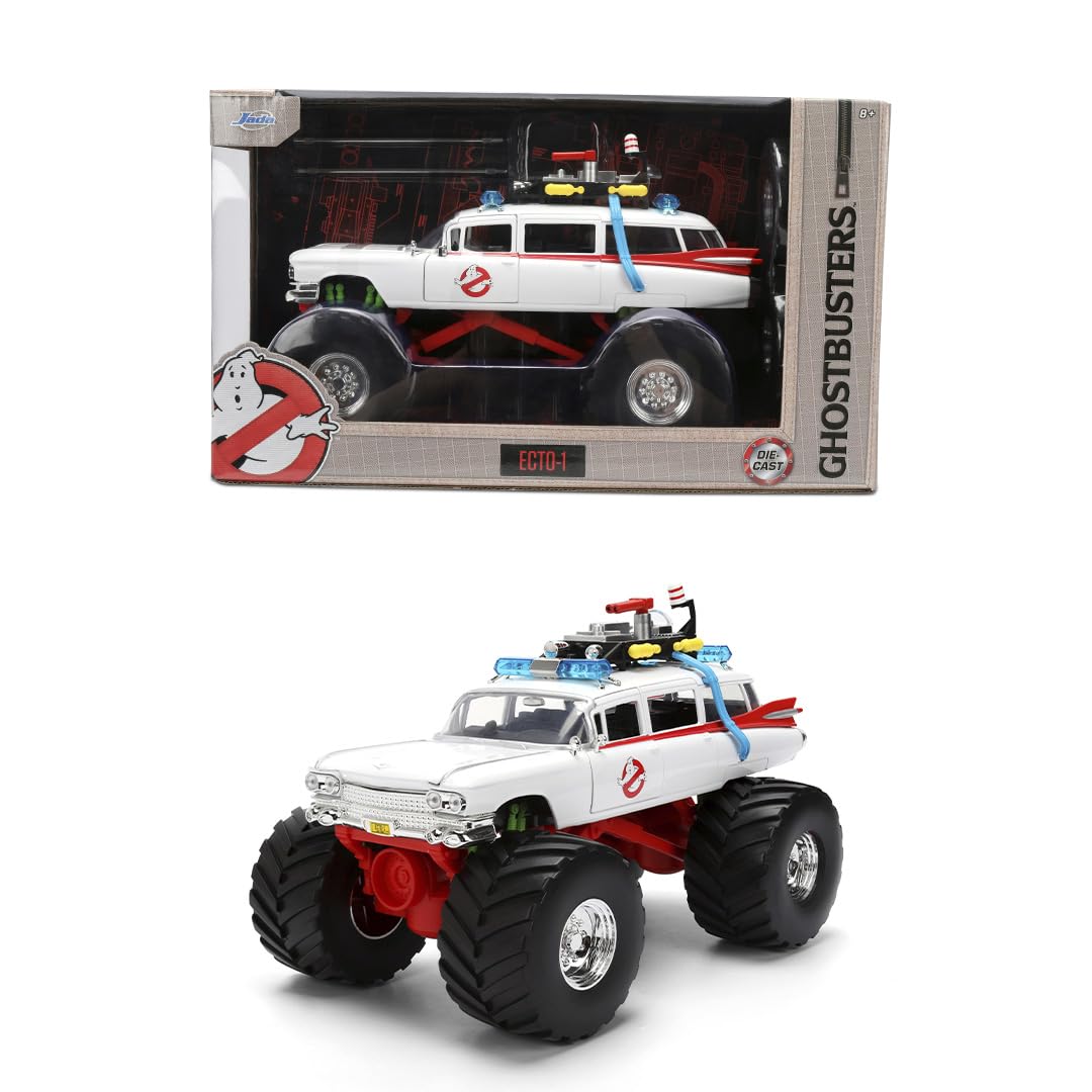 Jada Ghostbusters Ecto-1 Monster Truck Toys - Hollywood Rides Die-cast Vehicle, Opening Doors, 1:24 Scale, Ages 8+