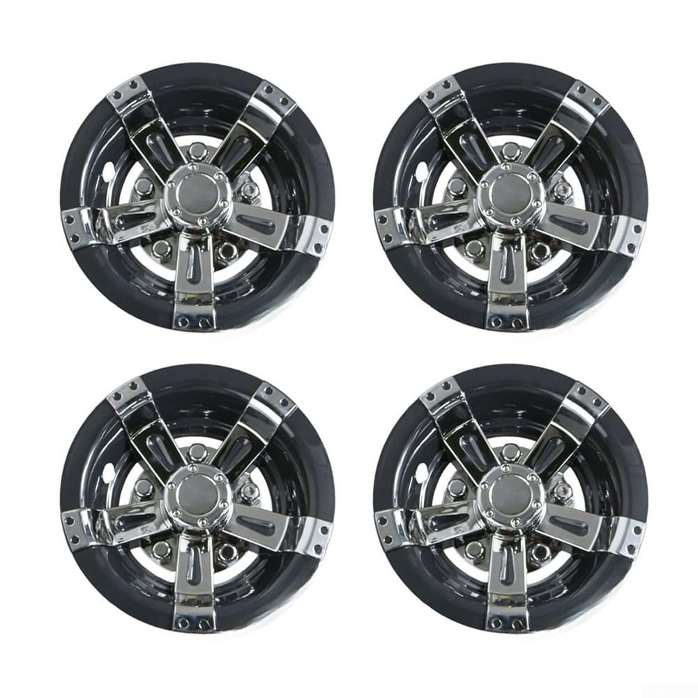 Zeroupshop 8-Inch Cart Wheel Covers, SS 5-Spoke Hub Compatible with Carts, High Gloss Black White Electroplated - Rim Protectors(four)