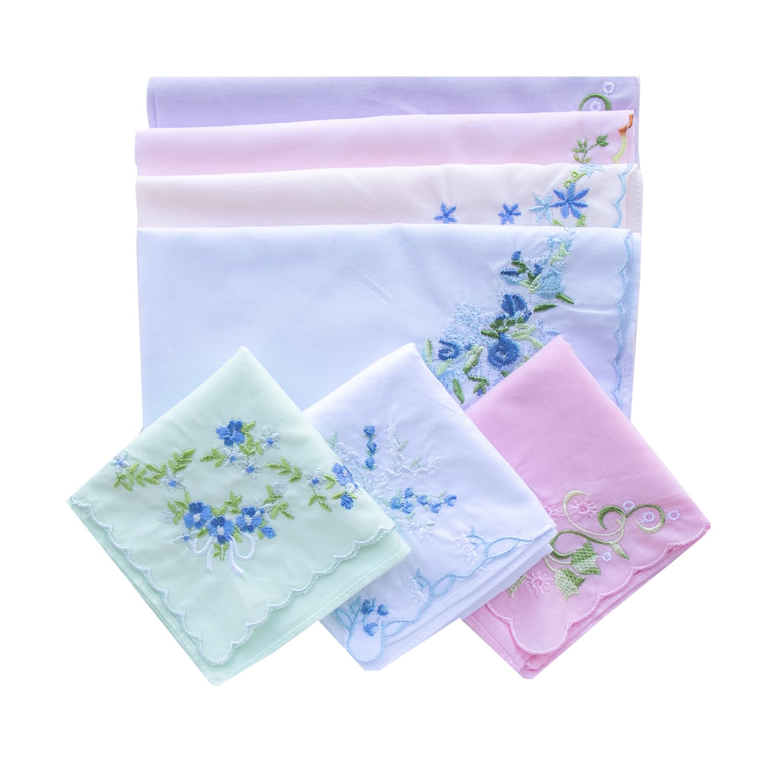 Assorted Ladies Novetly Embroidered Cotton Soft Handkerchiefs Scalloped Hankies-image-47